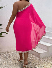 Load image into Gallery viewer, Ladies Pink One Shoulder Sequin Sleeve Design Dress

