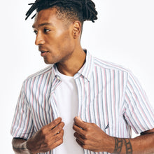 Load image into Gallery viewer, Men Nautica White Pink &amp; Blue Stripe Short Sleeve Button Down Shirt
