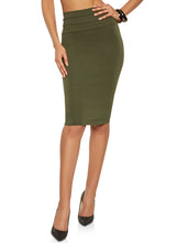 Load image into Gallery viewer, Olive High Waisted Ponte Pencil Skirt
