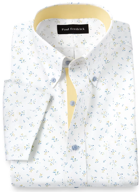 Men's Paul Fredrick White Floral Print Short Sleeve Shirt