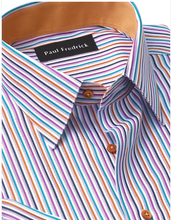Load image into Gallery viewer, Men&#39;s Paul Fredrick Brown Multicolor Stripe Button Down Long Sleeve Shirt
