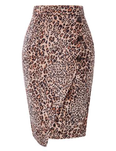 Grace Karin Leopard Front Side Button Down Pencil Skirt