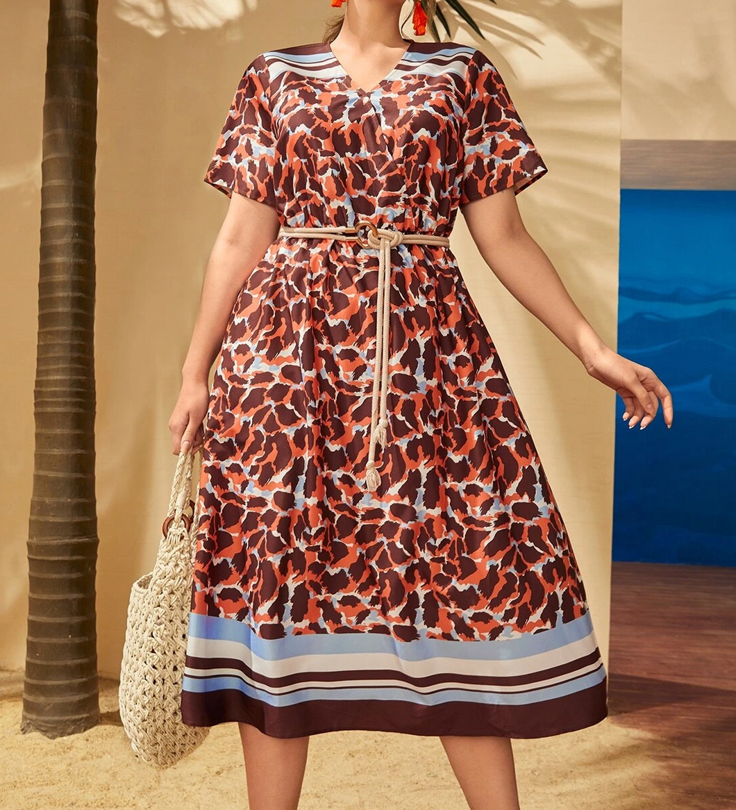 Ladies Brown & Blue Leopard Print Dress