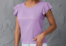 Load image into Gallery viewer, Ladies Lilac Ruffle Short Sleeve Blouse
