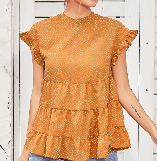 Ladies Mustard Short Sleeve Peplum Design Blouse