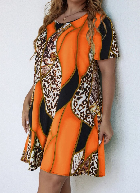 Ladies Orange & Black Leopard Print Dress