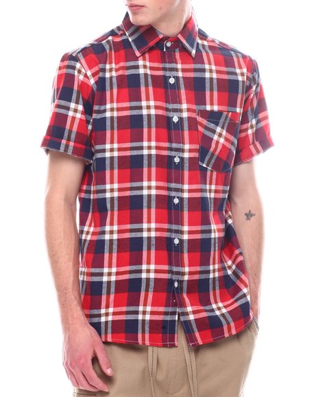Men's Red Plaid Short Sleeve Button Down Shirt