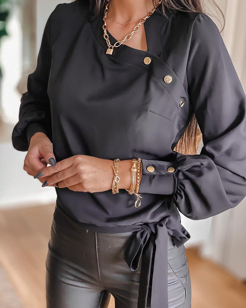 Black Long Sleeve Side Button Top