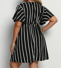 Load image into Gallery viewer, Ladies Black &amp; White Stripe V Neck Dress
