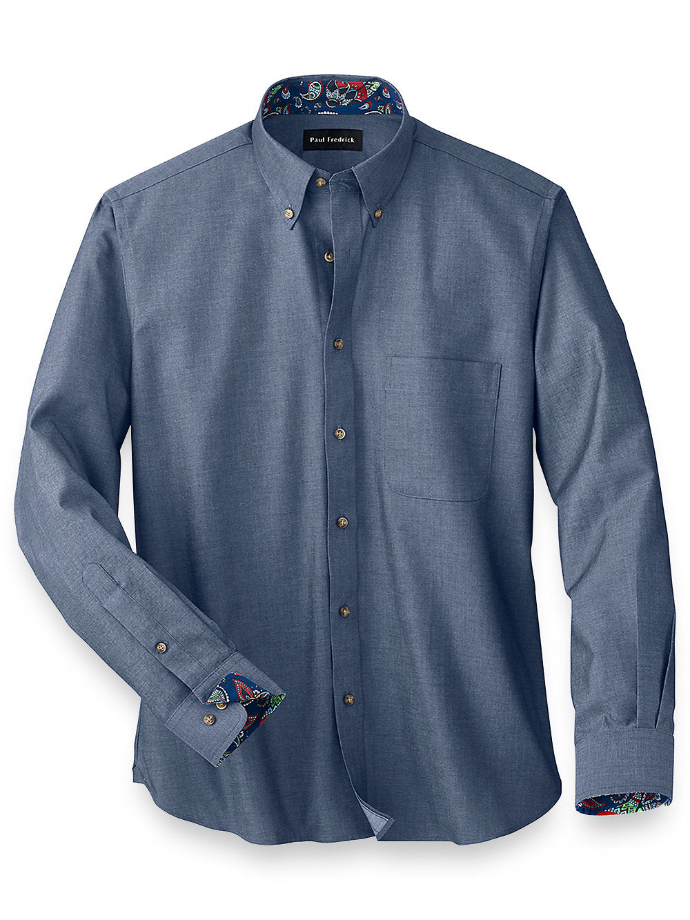 Men's Paul Fredrick Denim Blue With Floral Inside Design Shirt