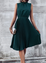 Load image into Gallery viewer, Ladies Dark Green Pleated Design Dress
