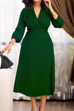 Load image into Gallery viewer, Ladies Loose Fitted V Neck Long Sleeve Collar Dresses
