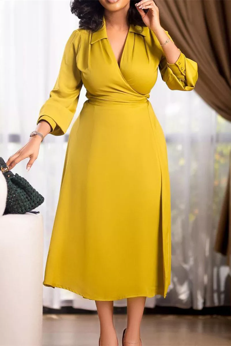 Ladies Loose Fitted V Neck Long Sleeve Collar Dresses