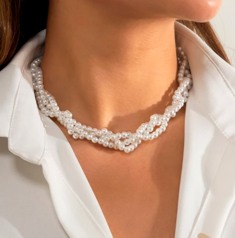 Ladies Pearl Plait Design Necklace