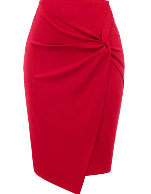 Ladies Red Wrap Front Design Pencil Skirt
