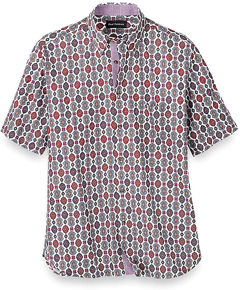 Men's Paul Fredrick Grey Medallion Print Short Sleeve Shirt