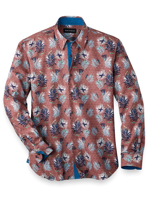 Men's Paul Fredrick Cotton Blend Tropical Design Long Sleeve Shirt
