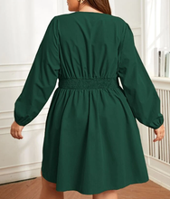 Load image into Gallery viewer, Ladies Dark Green V Neck Long Sleeve Dress
