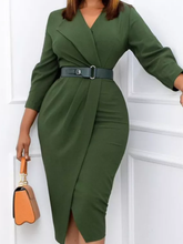 Load image into Gallery viewer, Ladies Long Sleeve Wrap Style Dress with Belt
