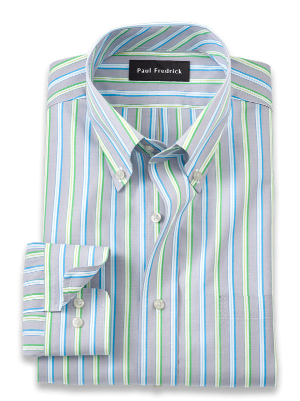 Paul Fredrick's Grey Slim Fit Pure Cotton Stripe Dress Shirt