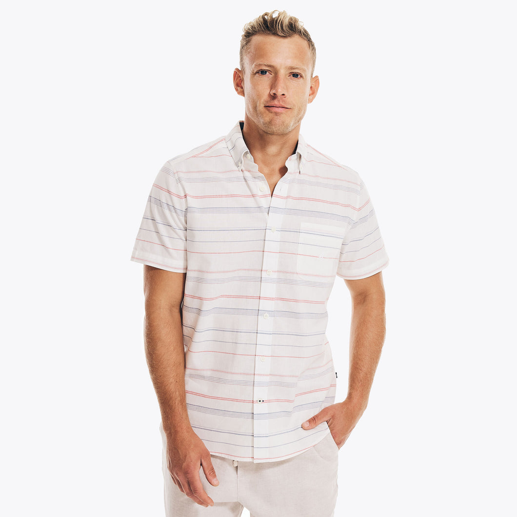 Nautica White Stripe Design Short Sleeve Blouse
