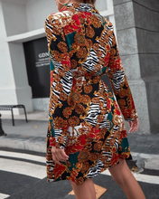 Load image into Gallery viewer, Ladies Multi-color Leopard Print Design Long Sleeve Dress
