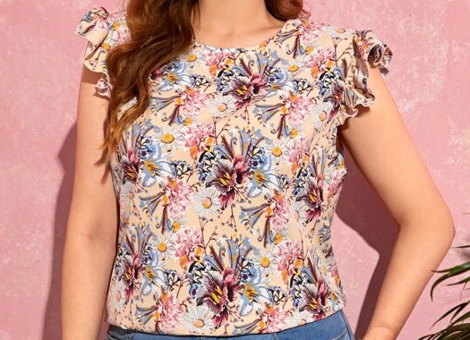 Ladies Pink Sunflower Allover Print Short Sleeve Design Blouse