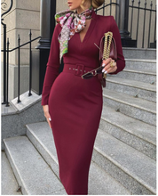 Load image into Gallery viewer, Ladies Long Sleeve Maroon Dress with Belt
