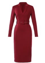 Load image into Gallery viewer, Ladies Long Sleeve Maroon Dress with Belt
