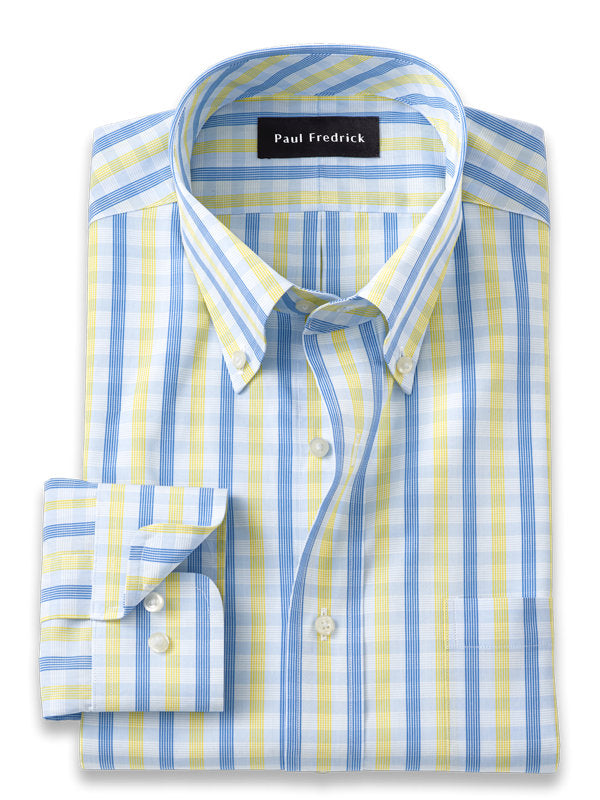 Men's Paul Fredrick Blue & Yellow Plaid Long Sleeve Shirt